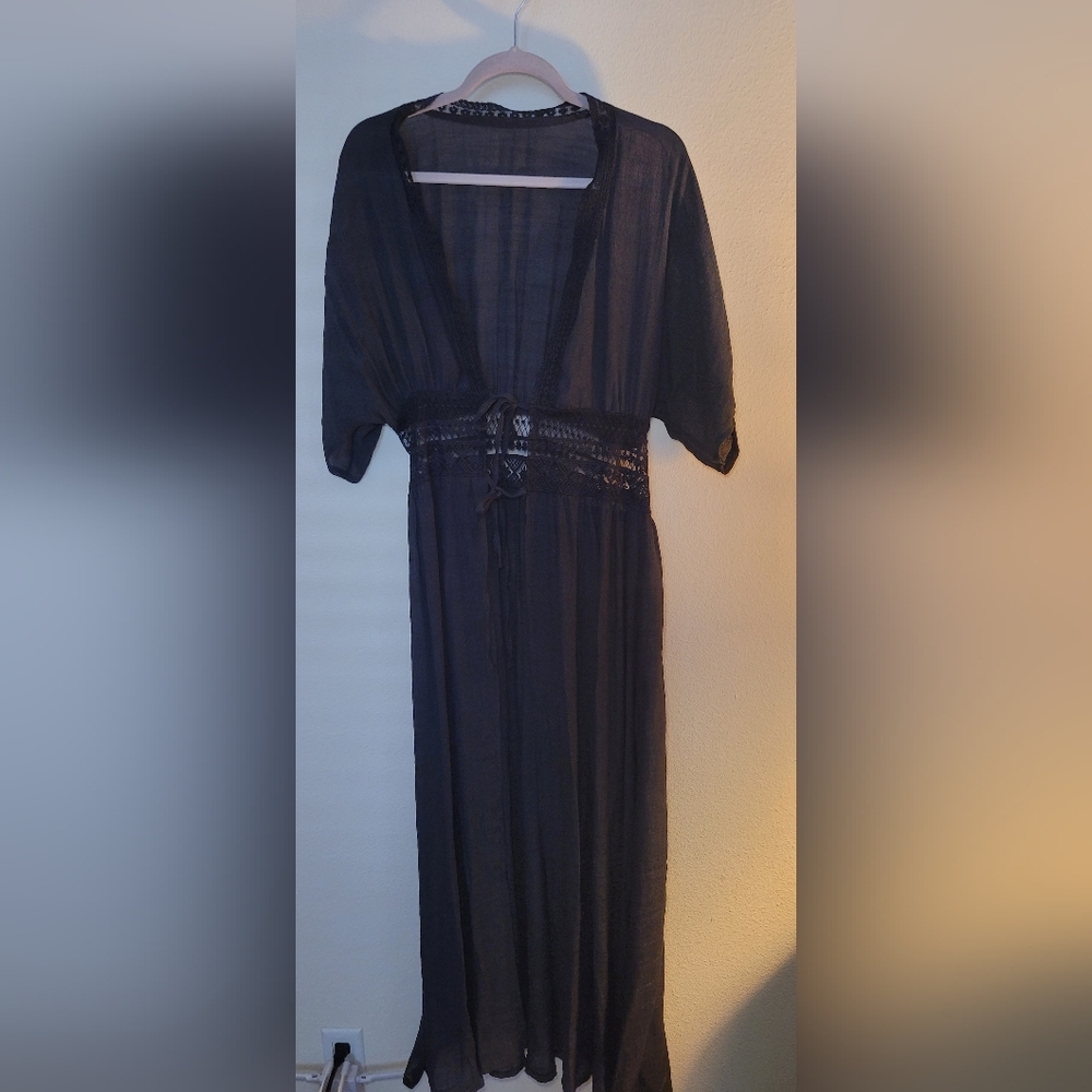 Chic Black boho Cover-up with Lace Detail